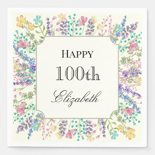 Colorful Floral 100th Birthday Napkins