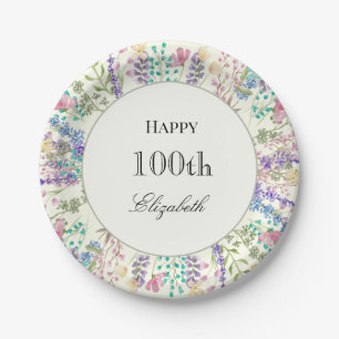 Colorful Floral 100th Birthday Paper Plates