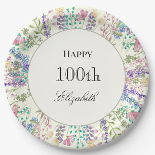 Colorful Floral 100th Birthday Paper Plates