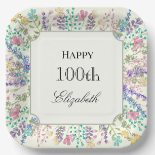 Colorful Floral 100th Birthday Paper Plates