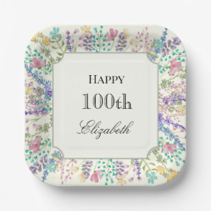 Colorful Floral 100th Birthday Paper Plates