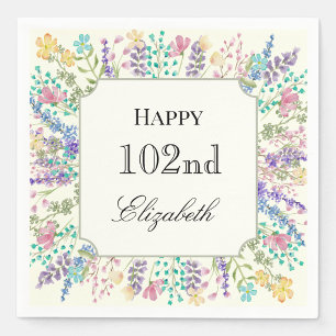 Colorful Floral 102nd Birthday Napkin