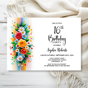 Colorful Floral 16th Birthday Party Invitation