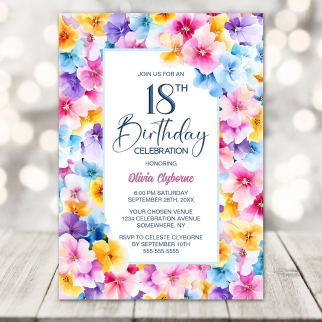Colorful Floral 18th Birthday Party Invitation (Creator Uploaded)