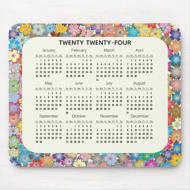 Colorful Floral 2024 Calendar Mousepad (Front)