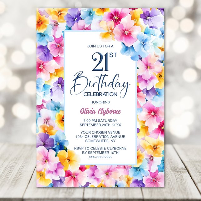 Colorful Floral 21st Birthday Party Invitation (Creator Uploaded)