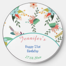 Colorful Floral 21st Birthday Wireless Charger