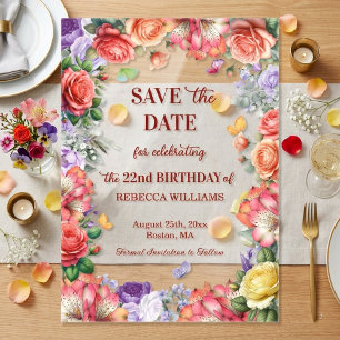 Colorful Floral 22nd Birthday Save the Date