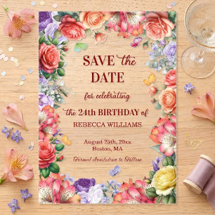 Colorful Floral 24th Birthday Party Save the Date
