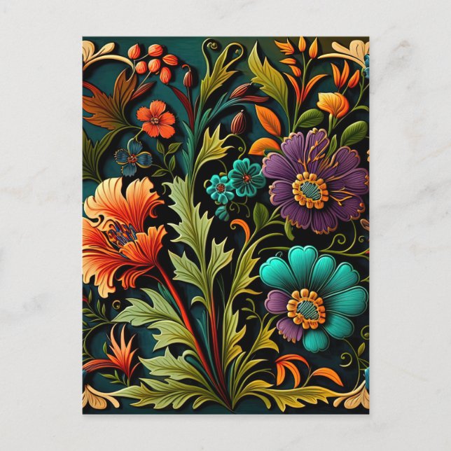 Colorful Floral 3D Effect Background Postcard (Front)