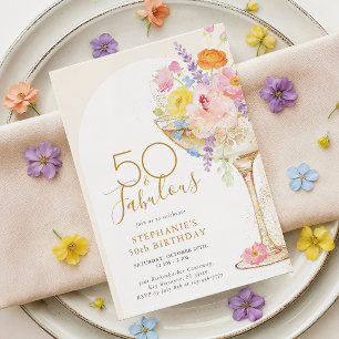 Colorful Floral 50th Birthday Invitation