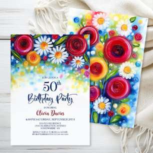 Colorful Floral 50th Birthday Party Invitation