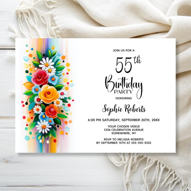 Colorful Floral 55th Birthday Party Invitation (Creator Uploaded)