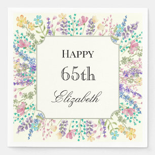 Colorful Floral 65th Birthday Napkin