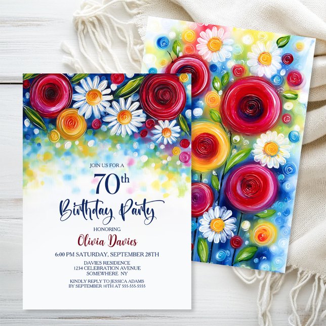 Colorful Floral 70th Birthday Party Invitation (Creator Uploaded)