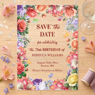 Colorful Floral 71st Birthday Party Save the Date