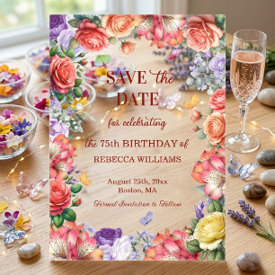 Colorful Floral 75th Birthday Party Save the Date
