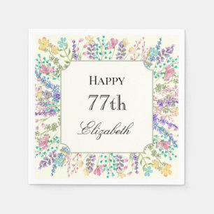 Colorful Floral 77th Birthday Napkin