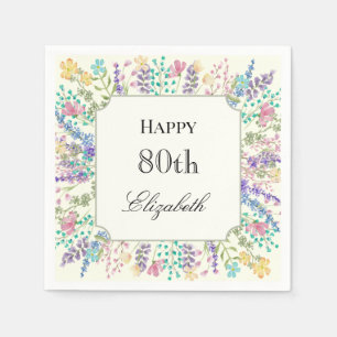 Colorful Floral 80th Birthday Napkin