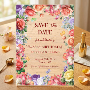 Colorful Floral 82nd Birthday Party Save the Date