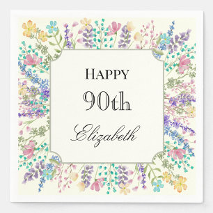 Colorful Floral 90th Birthday Napkin