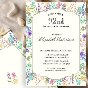 Colorful Floral 92nd Birthday Invitation