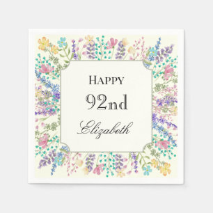 Colorful Floral 92nd Birthday Napkin