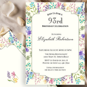 Colorful Floral 93rd Birthday Invitation