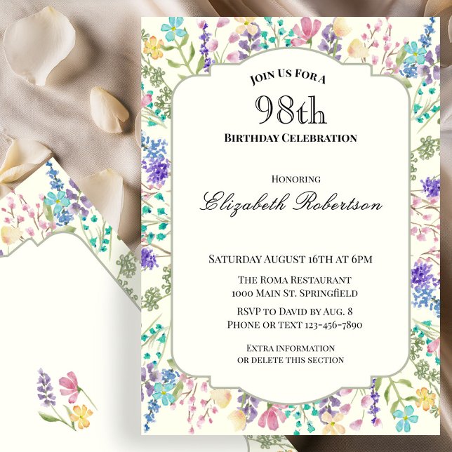 Colorful Floral 98th Birthday Invitation (Creator Uploaded)
