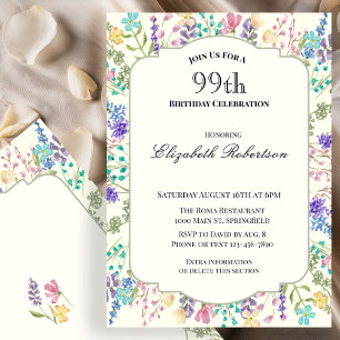 Colorful Floral 99th Birthday Invitation