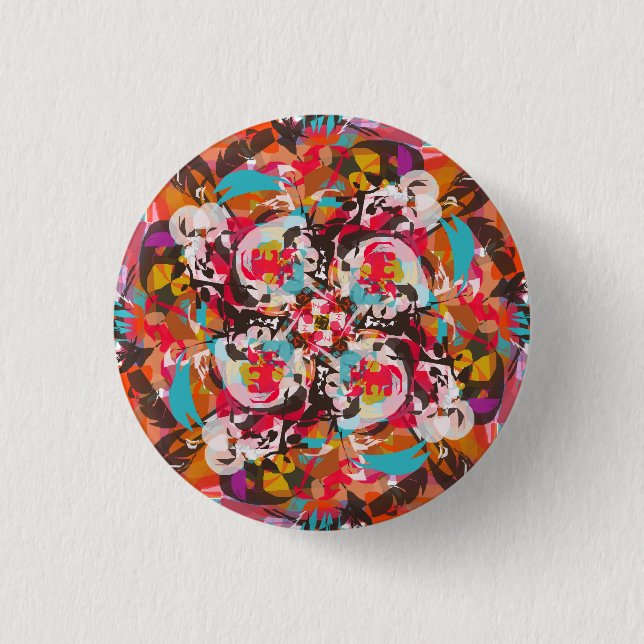 Colorful Floral Abstract Design Button (Front)