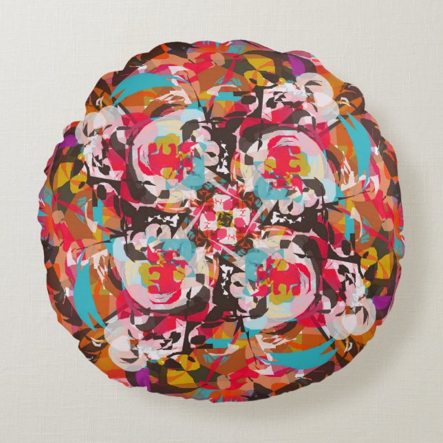 Colorful Floral Abstract Design Round Pillow (Front)