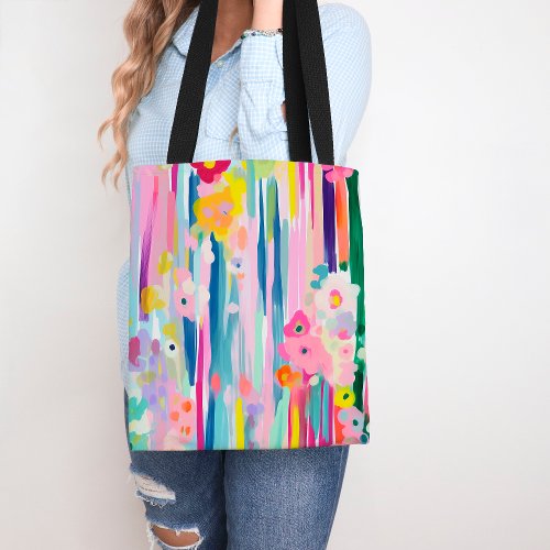 Colorful Floral Abstract Tote Bag Artistic Tote