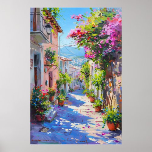 Colorful Floral Alley in Spring Poster