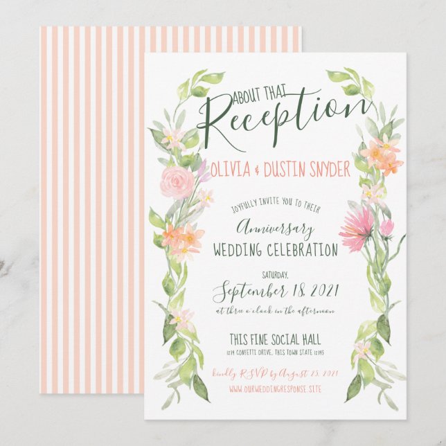 Colorful Floral Anniversary Wedding Reception Invitation (Front/Back)