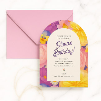 Colorful Floral Arch Birthday Invitation