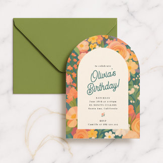 Colorful Floral Arch Birthday Invitation