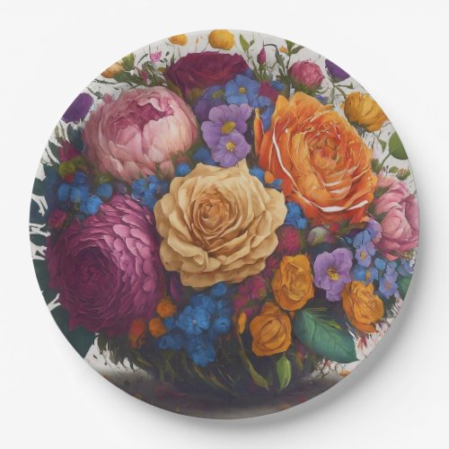 Colorful Floral Arrangement Flower Decor Paper Plates