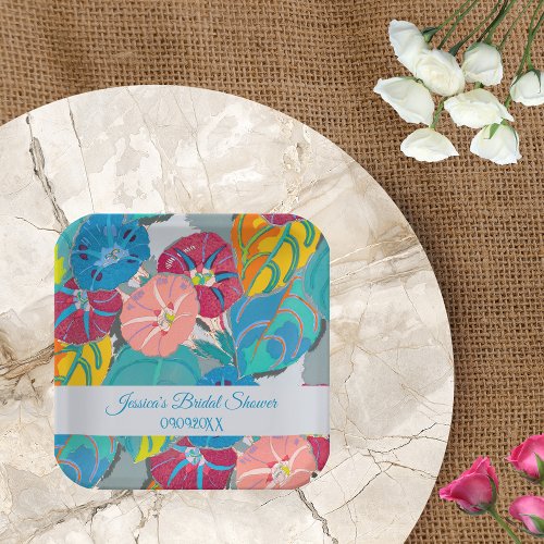 Colorful Floral Art Deco Vintage Bridal Shower Paper Plates