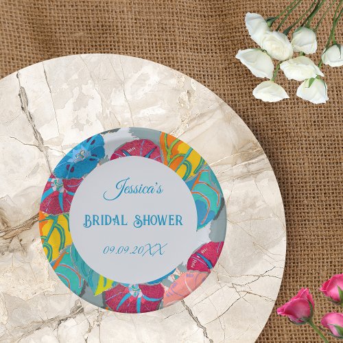 Colorful Floral Art Deco Vintage Bridal Shower Paper Plates