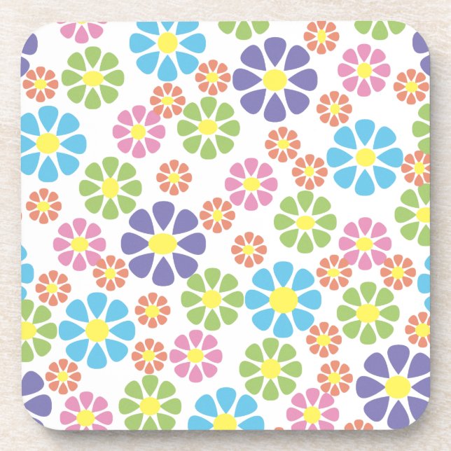 Colorful floral art pattern design beverage coaster (Front)