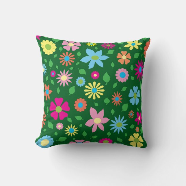 Colorful floral art  throw pillow (Front)