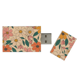 colorful floral art  USB Wooden Flash Drive
