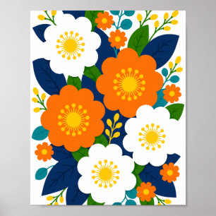 Colorful Floral Art with Orange & White Blossoms Poster