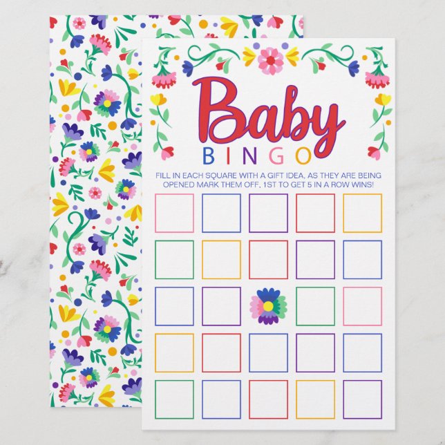 Colorful Floral Baby Bingo Shower Game (Front/Back)
