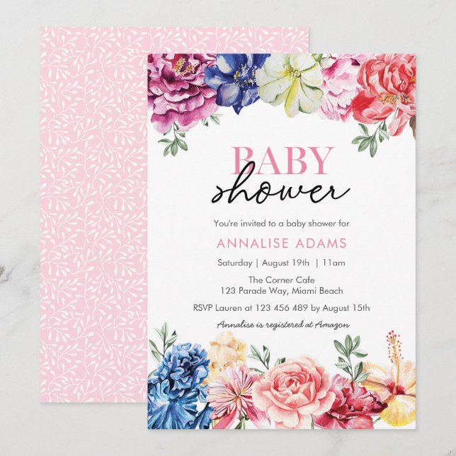 Colorful Floral Baby Shower invitation (Front/Back)