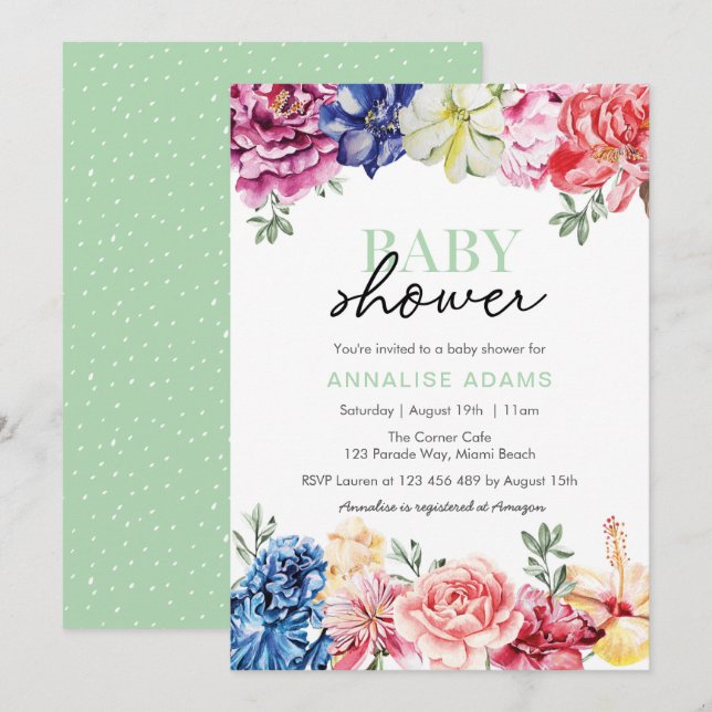 Colorful Floral Baby Shower invitation (Front/Back)