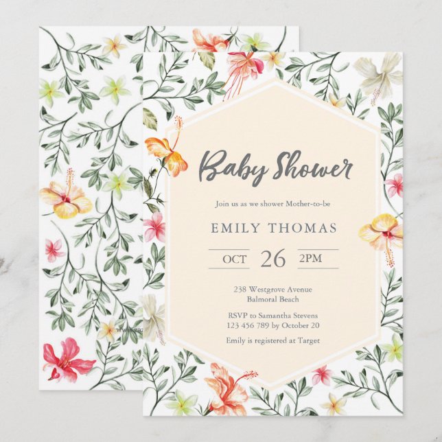 Colorful floral Baby Shower Invitation - neutral (Front/Back)