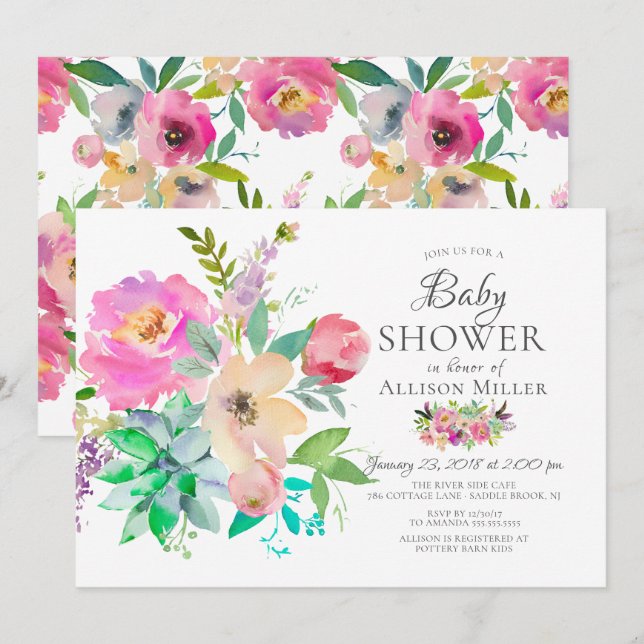 Colorful Floral BABY Shower Invitations (Front/Back)