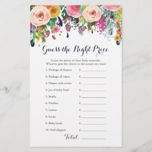 Colorful Floral Baby Shower Price Right Game Card